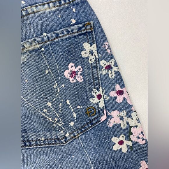 Fidelity Cherry Blossom Straight Cropped Denim Jeans Women Size 25 Blue - Picture 5 of 13